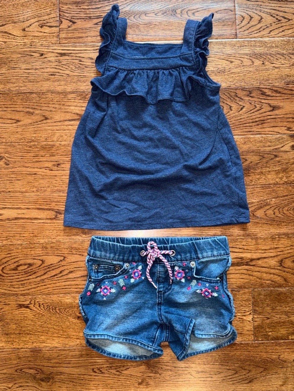 Cat & Jack Navy Tank Top and Embroidered Denim Shorts Set